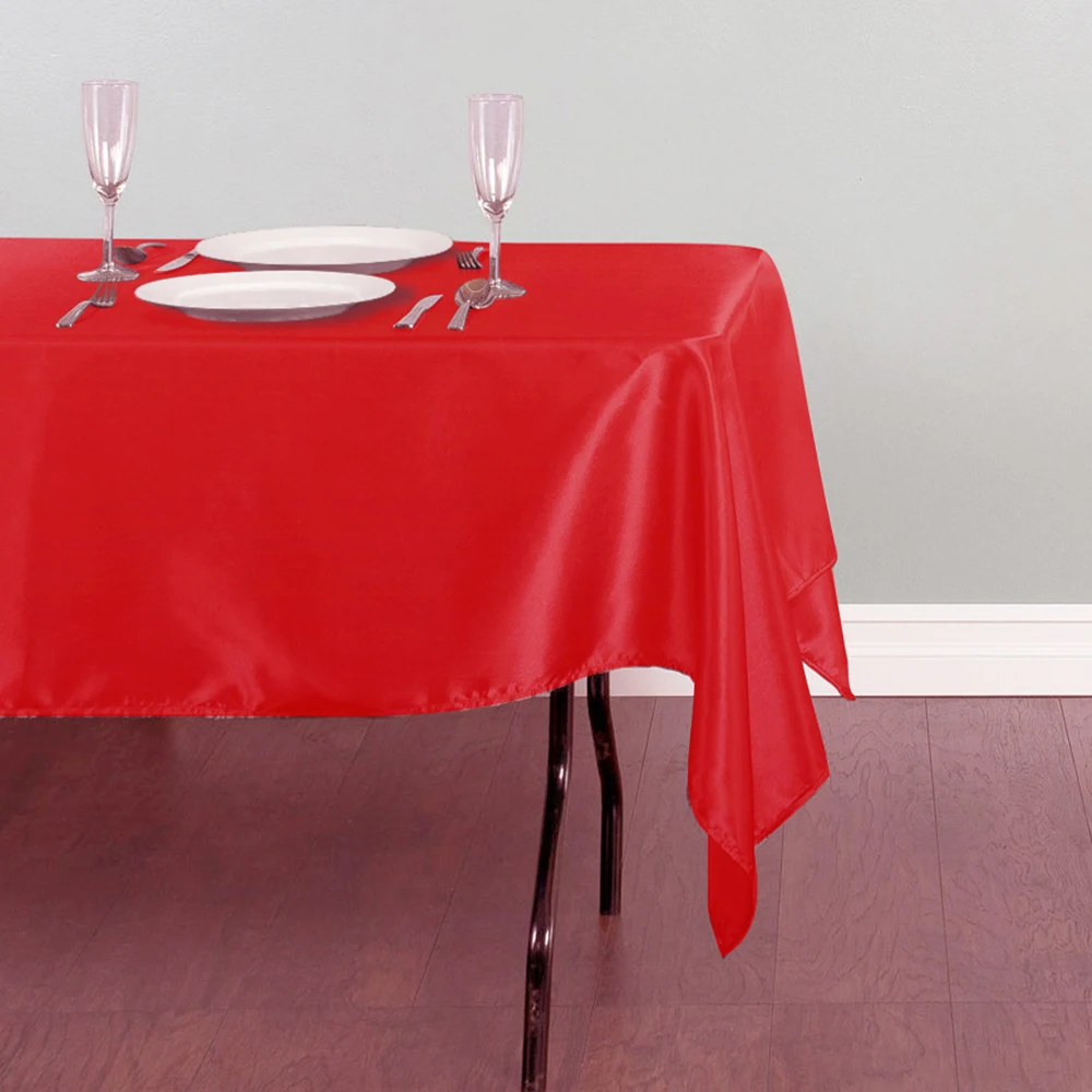 Rectangle Red Satin Tablecloth Bright Silky Table Cover Overlay Dining Table Cloth for Christmas Wedding Party Banquets Decor