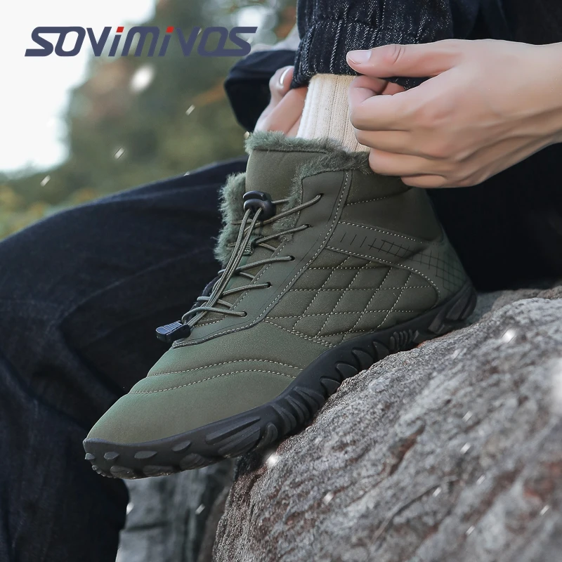 Men Snow Boots for Women Winter Boot with Comfortable Warm Fur Lined Ankle Booties Outdoor Slip on Waterproof Short Boots