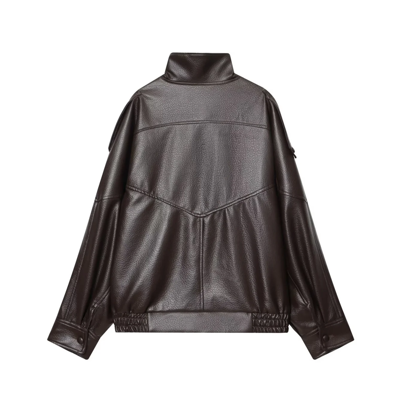 Giacca da donna in pelle con colletto alla coreana allentato Tasche con cerniera a maniche lunghe femminili Cappotti chic Primavera Autunno Nuove giacche da donna Streetwear