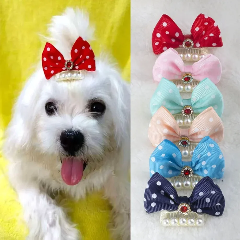 

New Sparkling Crystal Rhinestone Bow Dog Hair Clip for Yorkie Maltese Small Dogs Hair Accessories Fashion Bowknot Puppy Headwear
