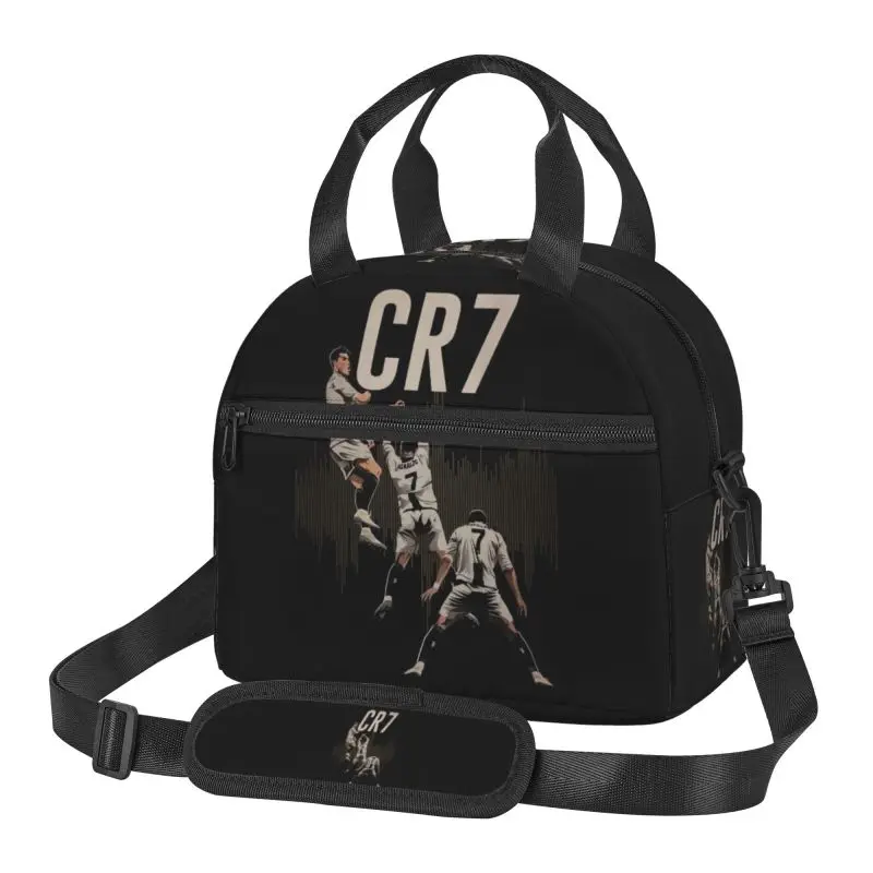 Custom CR7 Soccer Lovers Print Insulated Lunch Bag for Work School Resuable Thermal Cooler Bento Tote Bag with Adjustable Strap