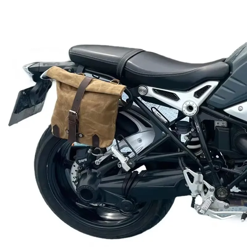 

Satchel Vintage Motorcycle Side Bag Waterproof Oil Wax Canvas Hanging Bag for Small E-bike Hanging Toolkit Motorcycle Bag