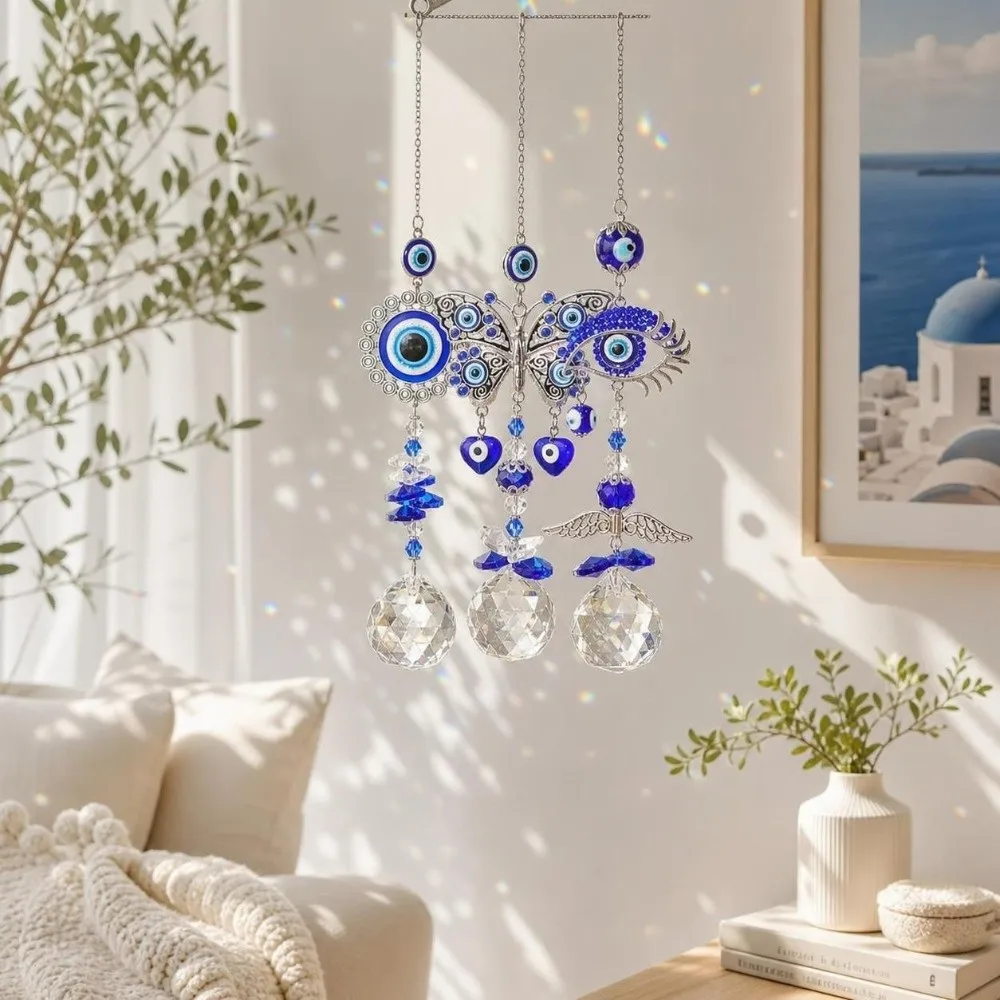 Rhinestone Devil Eye Suncatcher Butterfly Rainbow Maker Sun Catcher Pendant Ornaments Crystal Balls Sunlight Catcher