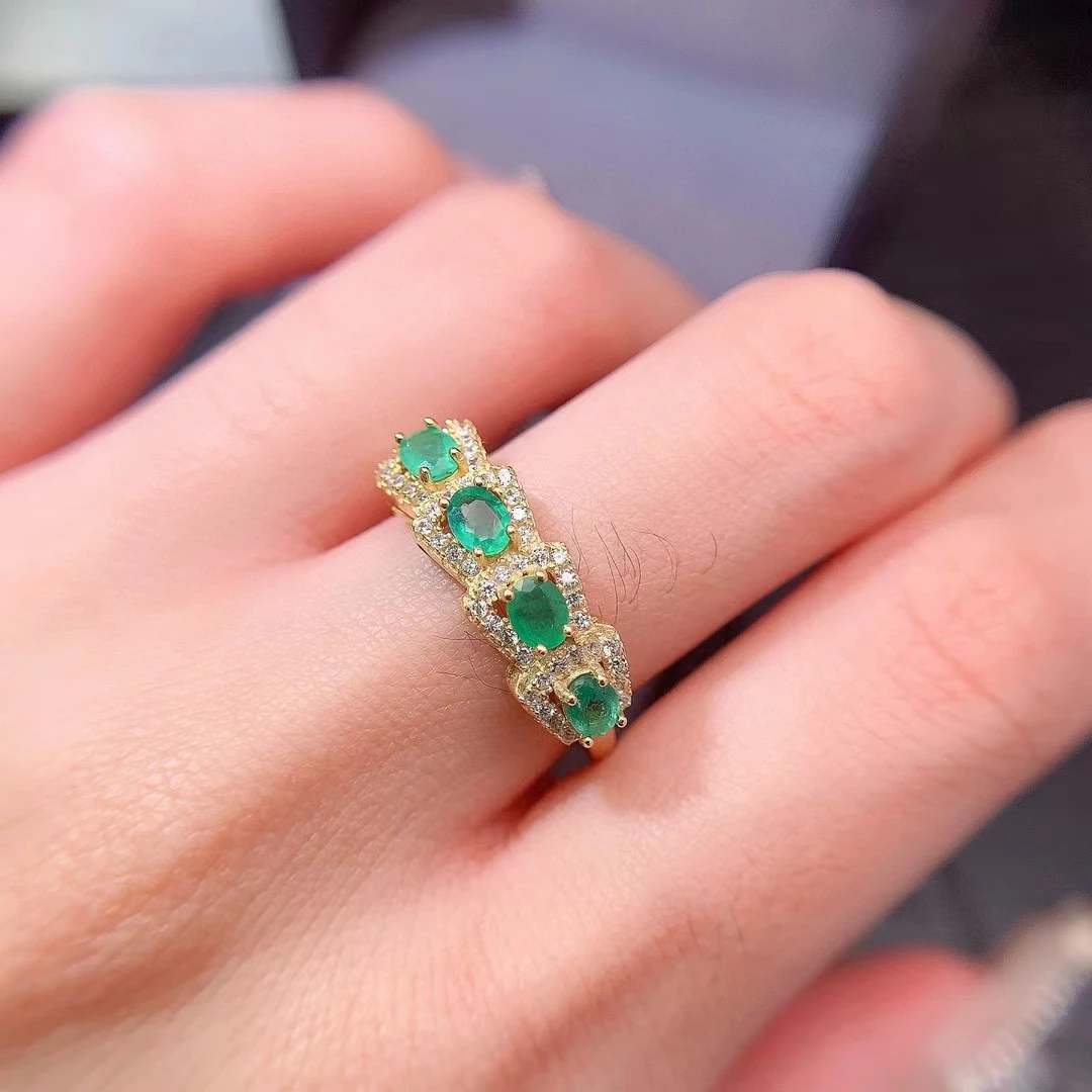 925 Silver Emerald Ring for Daily Wear 3*4mm Natural Emerald Jewelry with 3 Layers 18K Gold Plated Sterling Silver Gemstone Ring