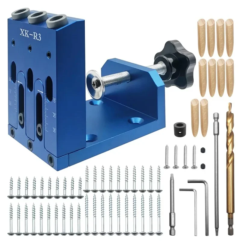 

Pocket Hole Jig Kit Adjustable Woodworking Jig with 3 Pocket Hole Guide 15° Angle Drill Pocket Hole Jointers Carpentry Locator