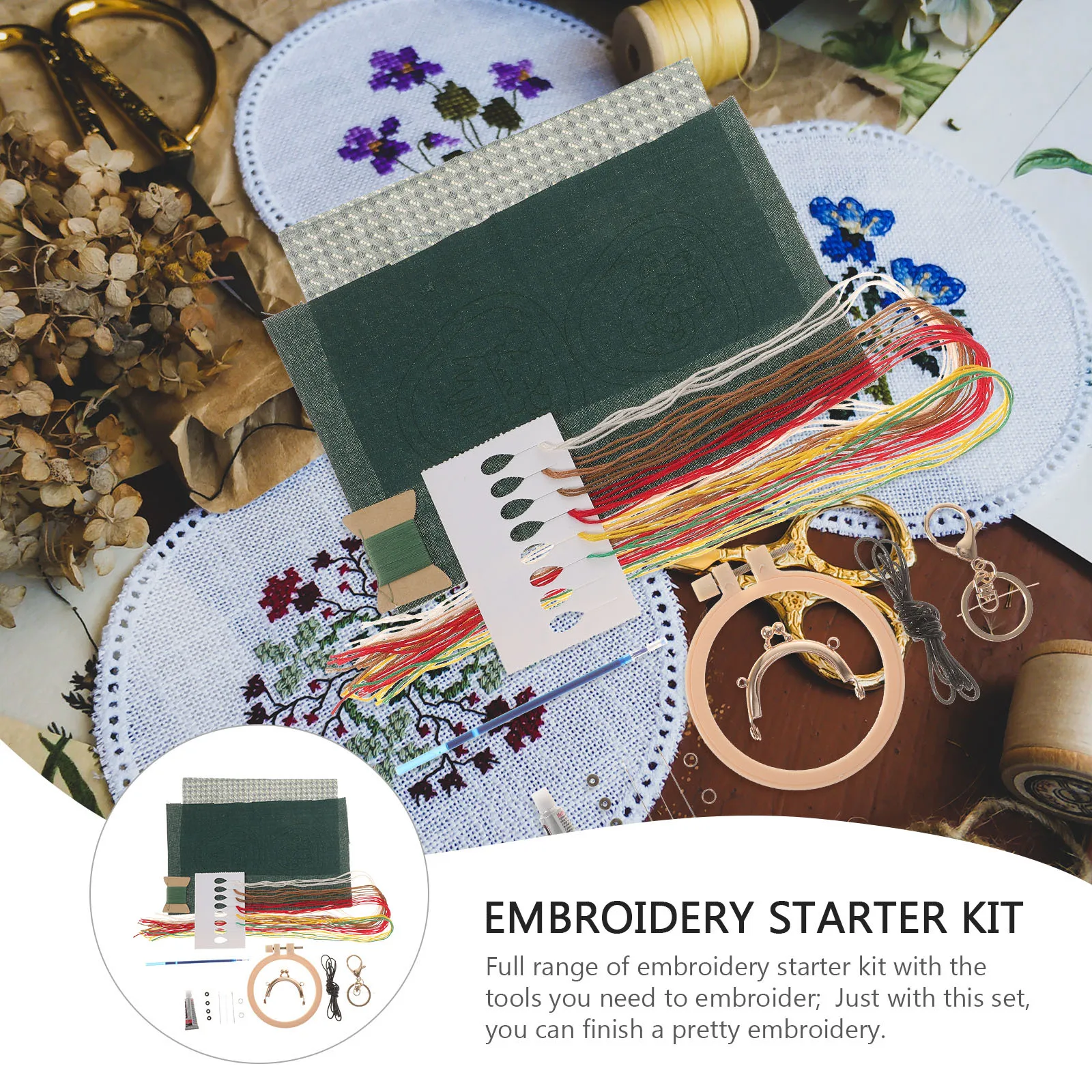 

1Set Embroidery Tools Kit Coin Purse DIY Handmade Starter Kit with Pattern Frame Needle Wool Accessories for Women