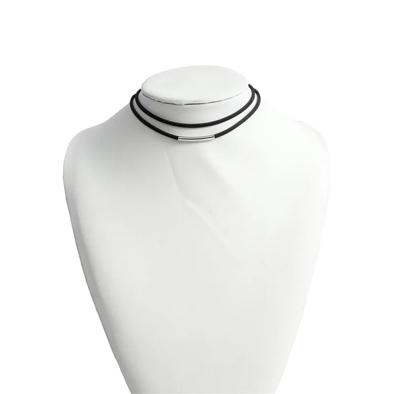 الأزياء أنبوب المخملية المختنق قلادة للنساء الحد الأدنى الترقوة مجوهرات السيدات الأسود طبقة مزدوجة القلائد القصيرة الملحقات