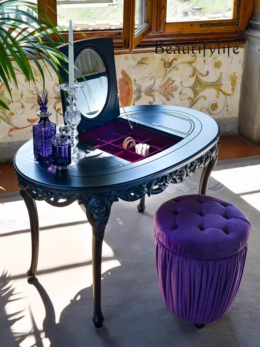 

Q French retro dresser, flip makeup table, oval multi-functional dresser, storage and writing integrated