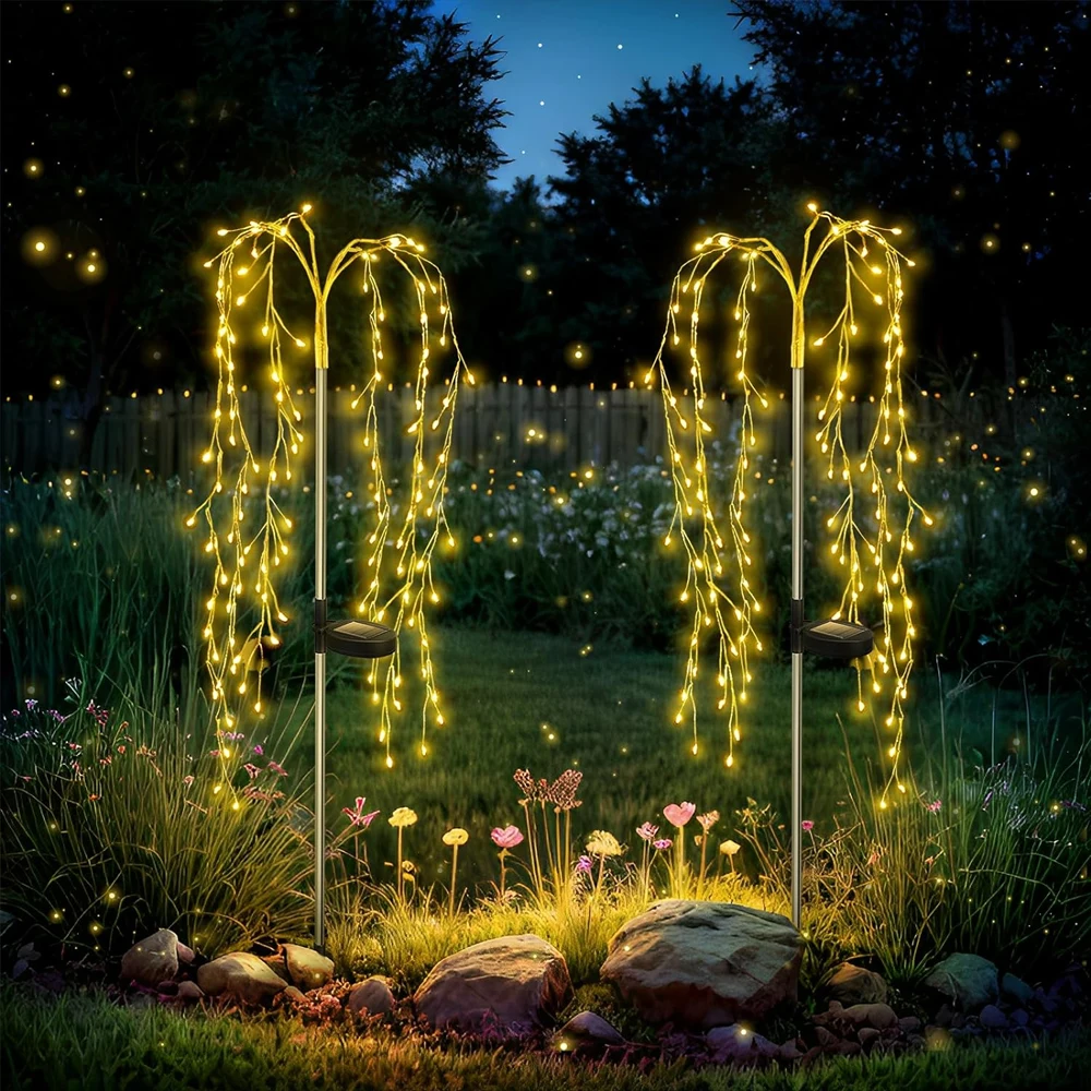 Luzes solares ao ar livre para decoração do jardim, 100 LEDs, Fio de cobre, Modo de 3 interruptores, Luzes de corda para fora