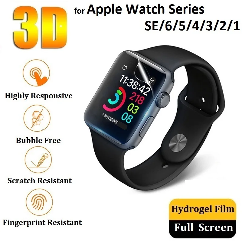 3D Full Screen Protector for Apple Watch Series 6 SE 5 4 44mm 40mm iWatch 3 2 1 42mm 38mm (Not Glass) Hydrogel Film Foil 