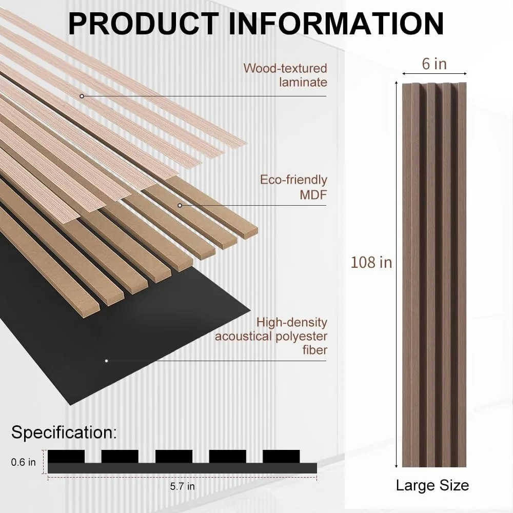 Akustyczne panele ścienne z drewna na ściany i sufit, 3D, karbowane, dźwiękochłonne, wygłuszające, z wykończeniem drewnianym, 108×6