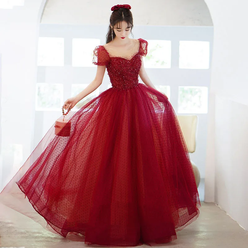 

Princess Dress Toast Dress Bride Square Collar Celebrity Elegant Dress Dress Banquet Temperament Engagement Evening Dress