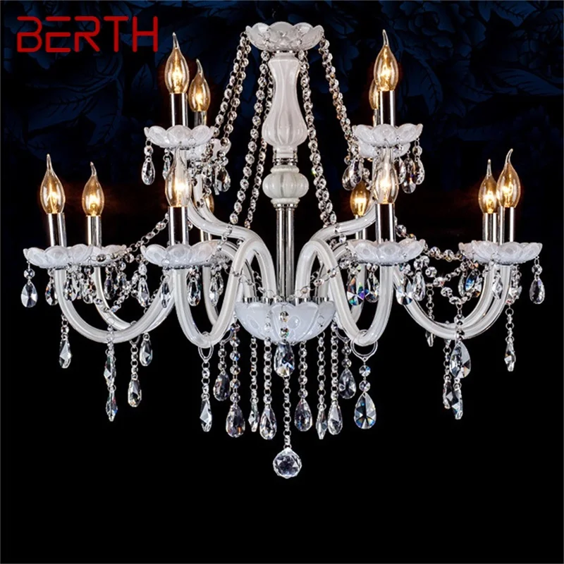 

BERTH European Style Chandelier LED White Pendant Lamps Crystal Candle Luxury Lights Modern Fixtures for Home Hotel Hall