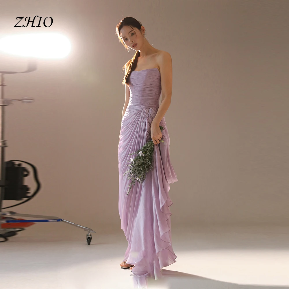 

ZHIO Индивидуальные лавандовые корейские свадебные платья без рукавов плиссированные длиной до пола корсет с высоким швом для фотосессии платья для выпускного вечера