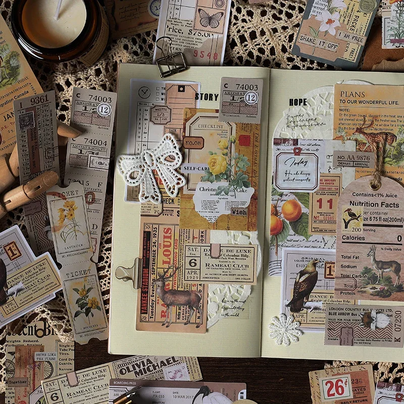 30Pcs Stickers Material Pad Basic Background Label scrapbook Mountains Rivers Poetic Romance Literature Packing Hand Material