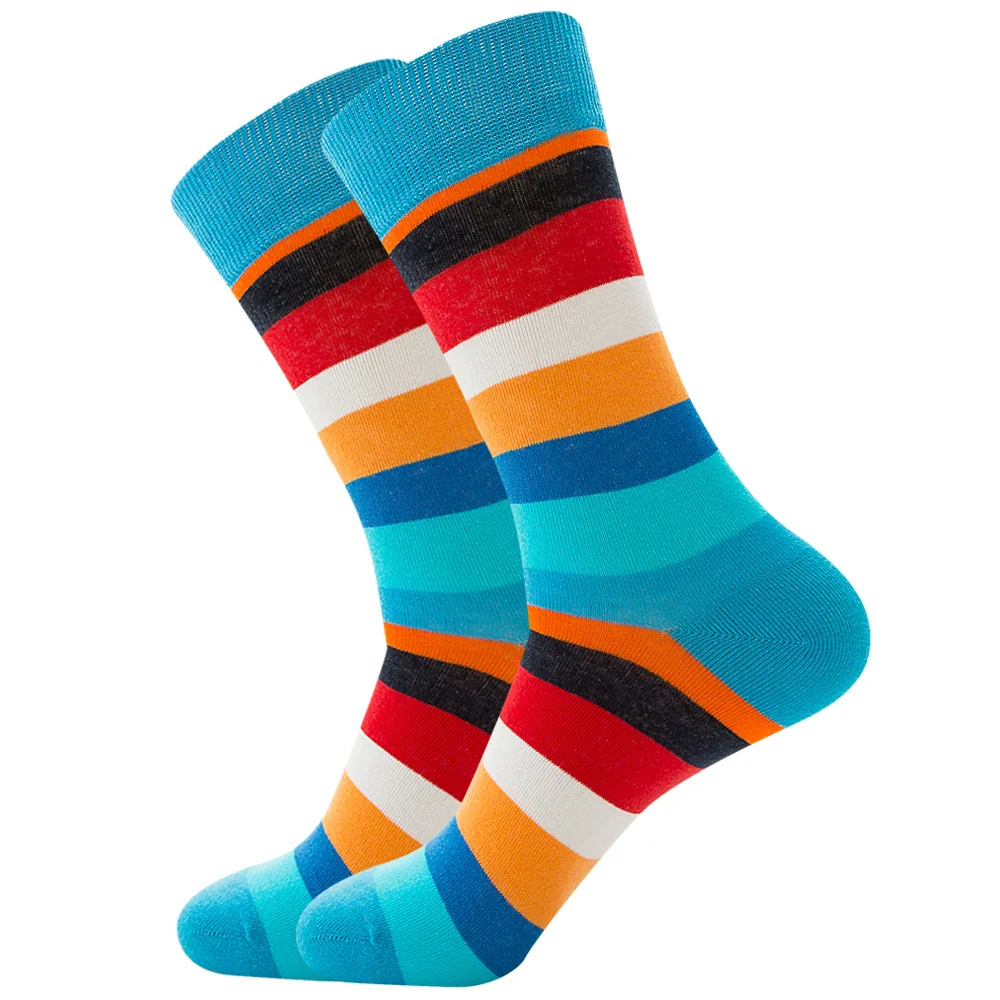 10 Pairs High Quality Street Personality Fashion Colorful Casual Men Socks Stripe Grid Geometric Cotton Funny Socks