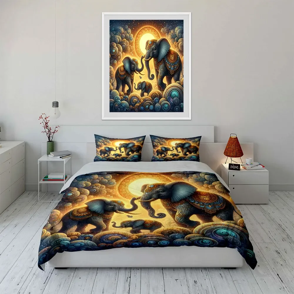 Decorative Elephant Art Set Multiple sizes kid's and adults' bedroom Exquisite 3PC bedding set, gift