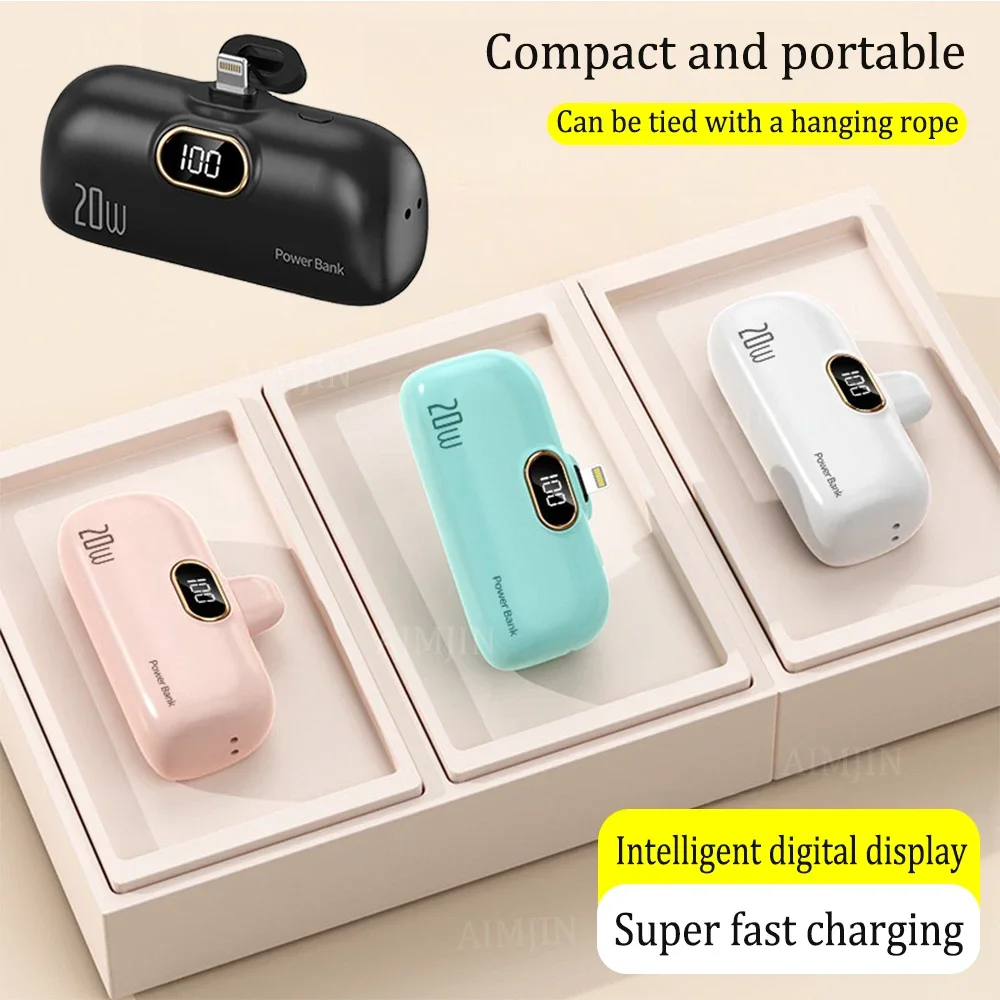 20W Lightning New Capsule Power Bank Mini Pocket Portable 100000mAh Fast Charging Mobile Power Supply