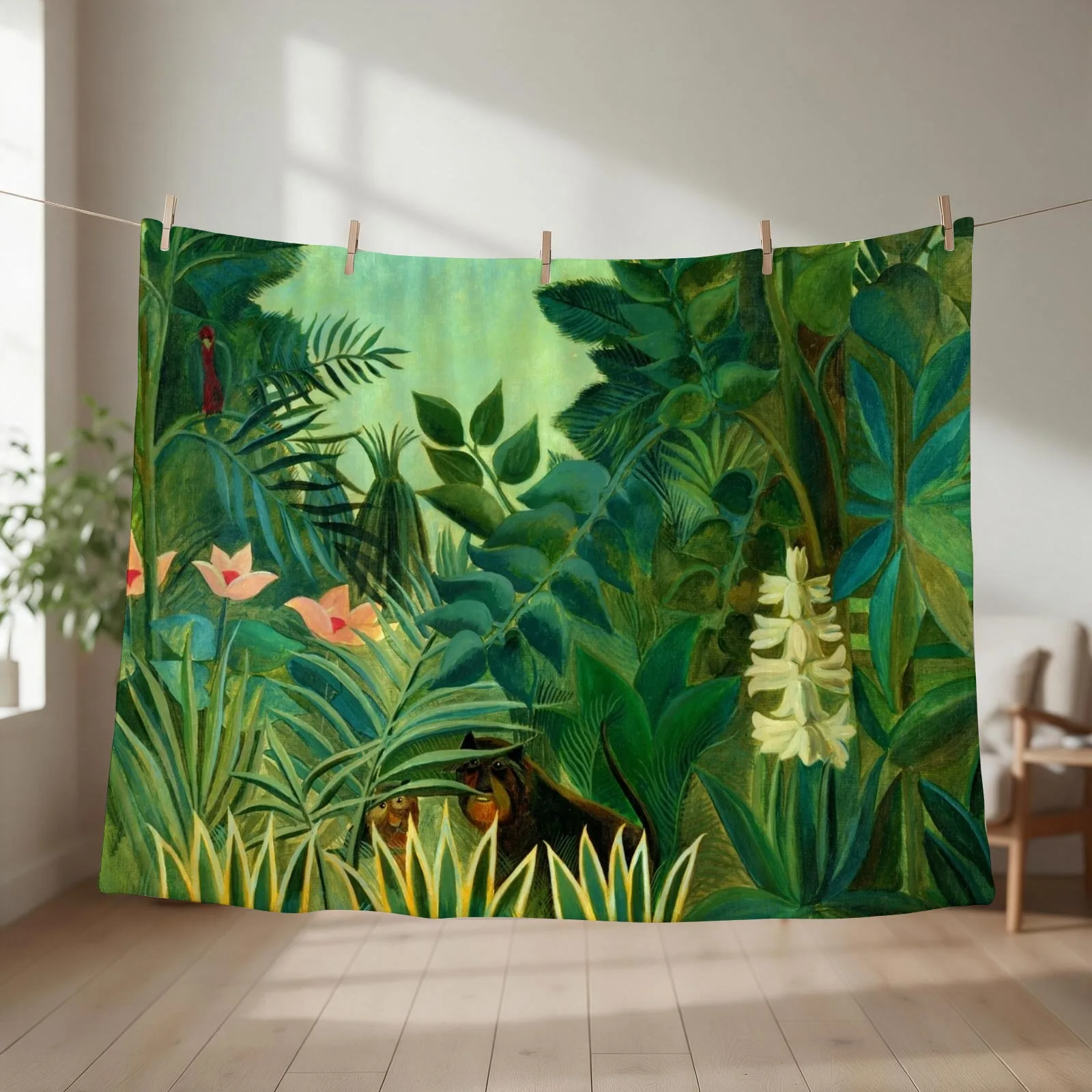 Henri Rousseau The Equatorial Jungle, 1909 Throw Blanket Sleeping Bag Decorative Beds Flannel Fabric Thermal Blankets
