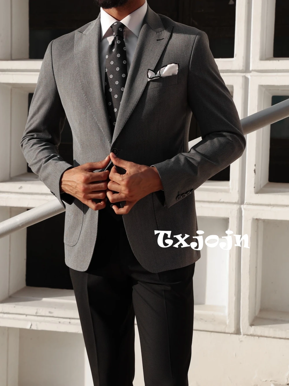 

Navy Blue Stripped Suit Set 2 pieces Jacket Pants For Men Business office Outfit Double Breasted Men's Tuxedo Dancing Wear
