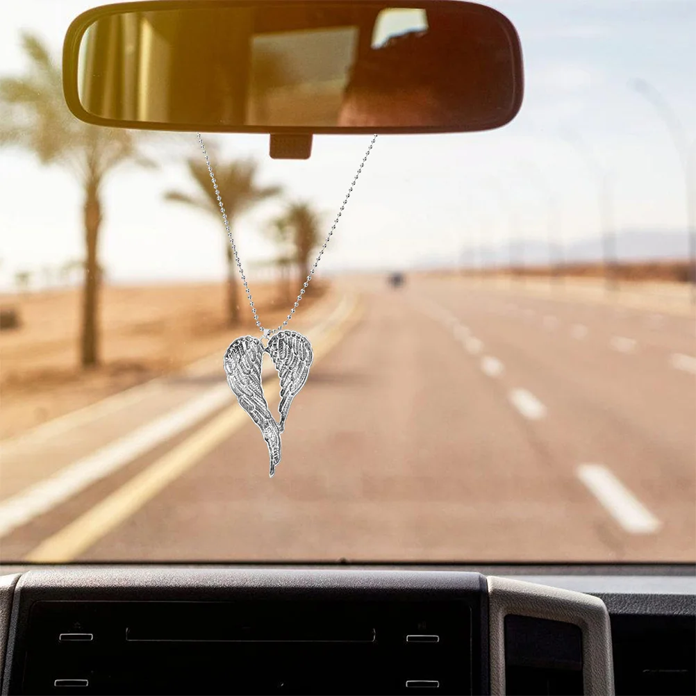 

2Pcs Wings Necklace Alloy Retro Wing Pendant Vintage Car Aesthetic Decor Rear View Mirror Hanging Ornament Car Interior