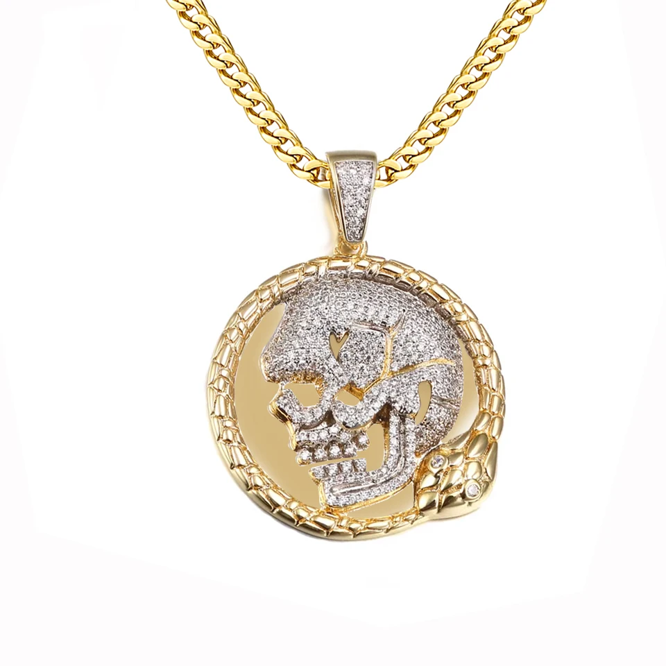 

VANAXIN White Cubic Zirconia Stones Paved Hip Hop Skull Head Pendant Necklace Chain Men's Jewelry