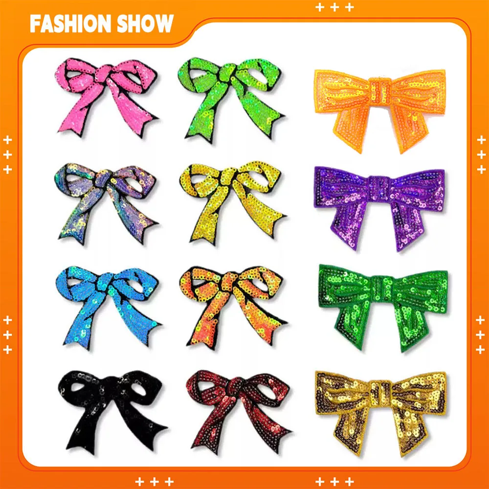 Fashion Sequin Bow Cloth Patch DIY Ironable & Sewn Decorative Patch for Clothing & Hats Handmade Embroidery Material