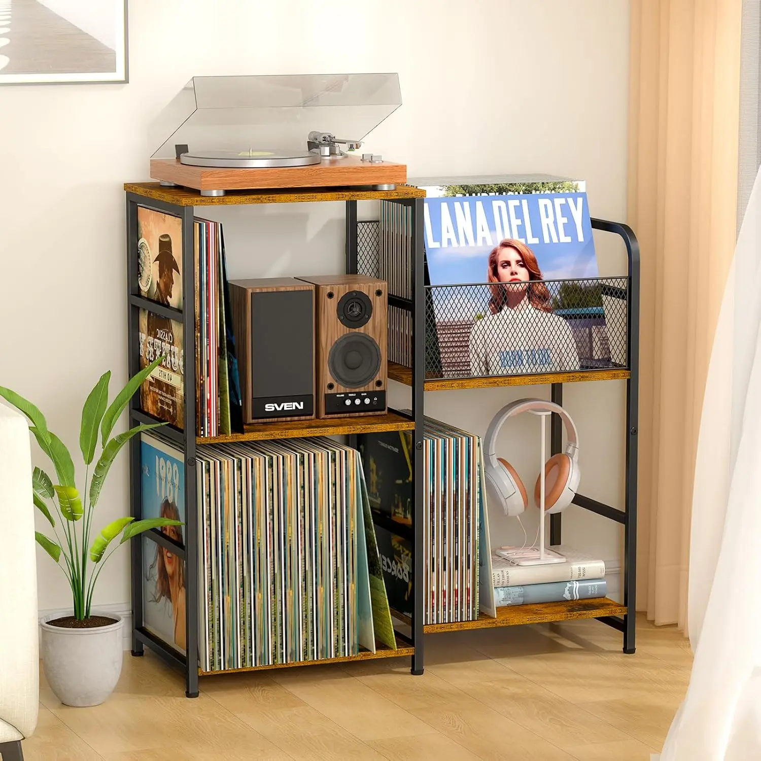 

Turntable Stand with Vinyl Storage Holds 300+ Albums, Record Player Table for Living Room
