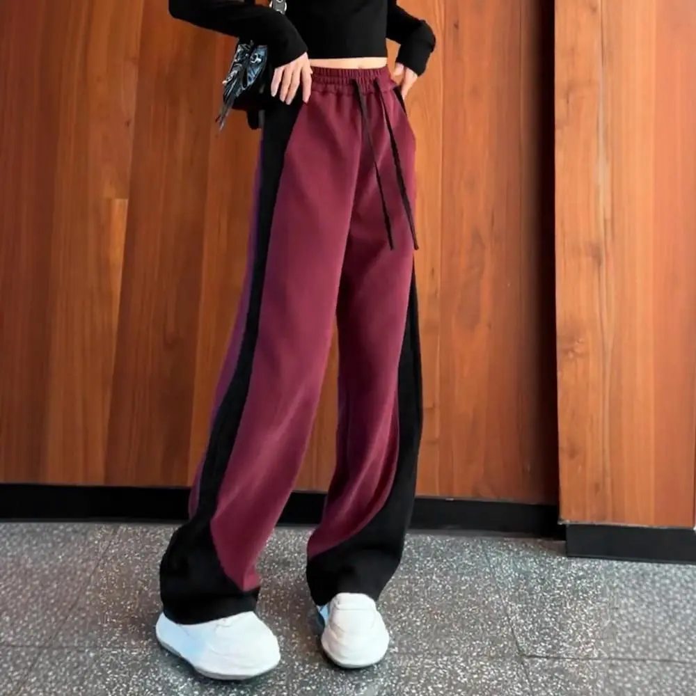 Women Patchwork Wide Leg Sweatpants 2026 Spring Autumn Loose Straight Leg Casual Baggy Pants Streetwear