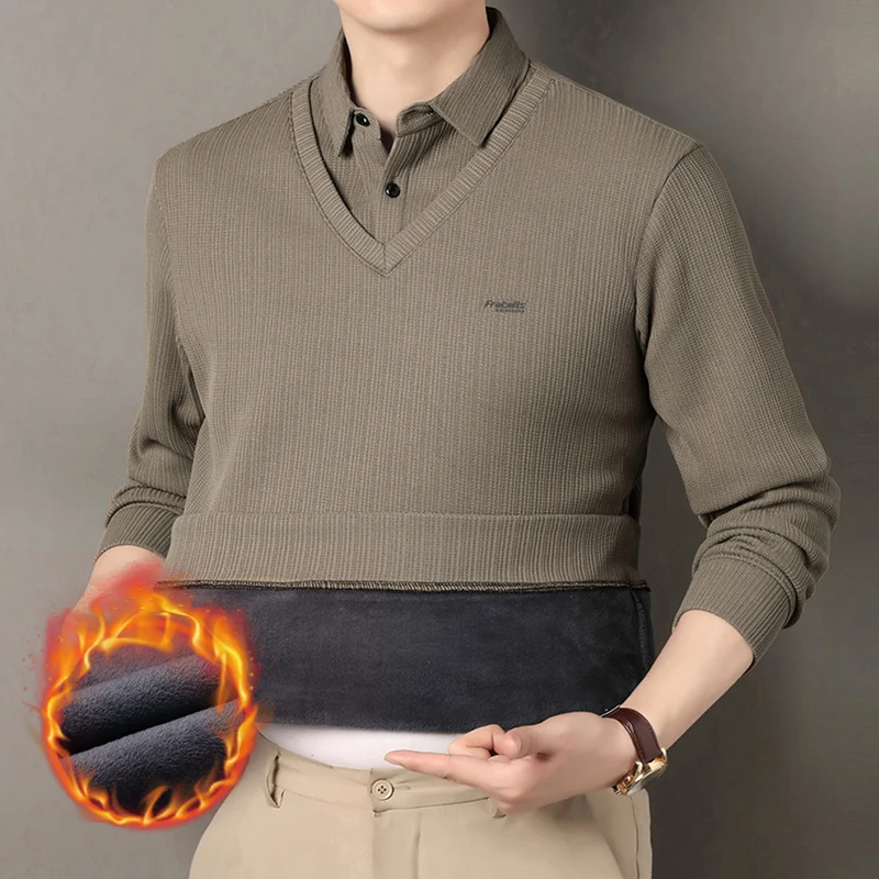 

Мужская утепленная повседневная рубашка с флисовой подкладкой для мужчин среднего возраста, в деловом стиле, зимняя, утолщенная, с длинным рукавом, в городском стиле, из полиэстера