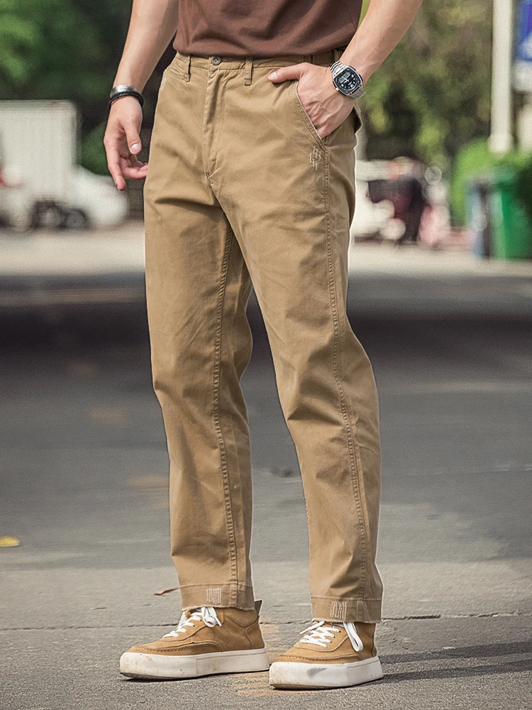 

Khaki Casual Pants Men's New 2026 American Retro Pure Cotton Slightly Elastic Long Straight Workwear Trousers Fashionable Str...