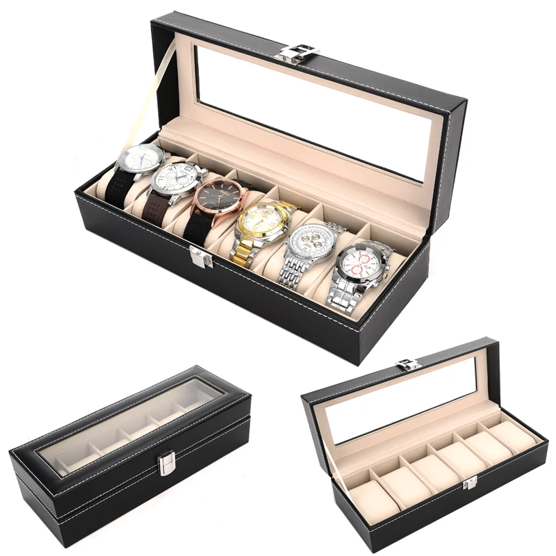 Watch Organizer  Storage Boxes for Travel Watches Pu Leather Glass Case Display Multi-Purpose Storage Box for Watch and Jewelry