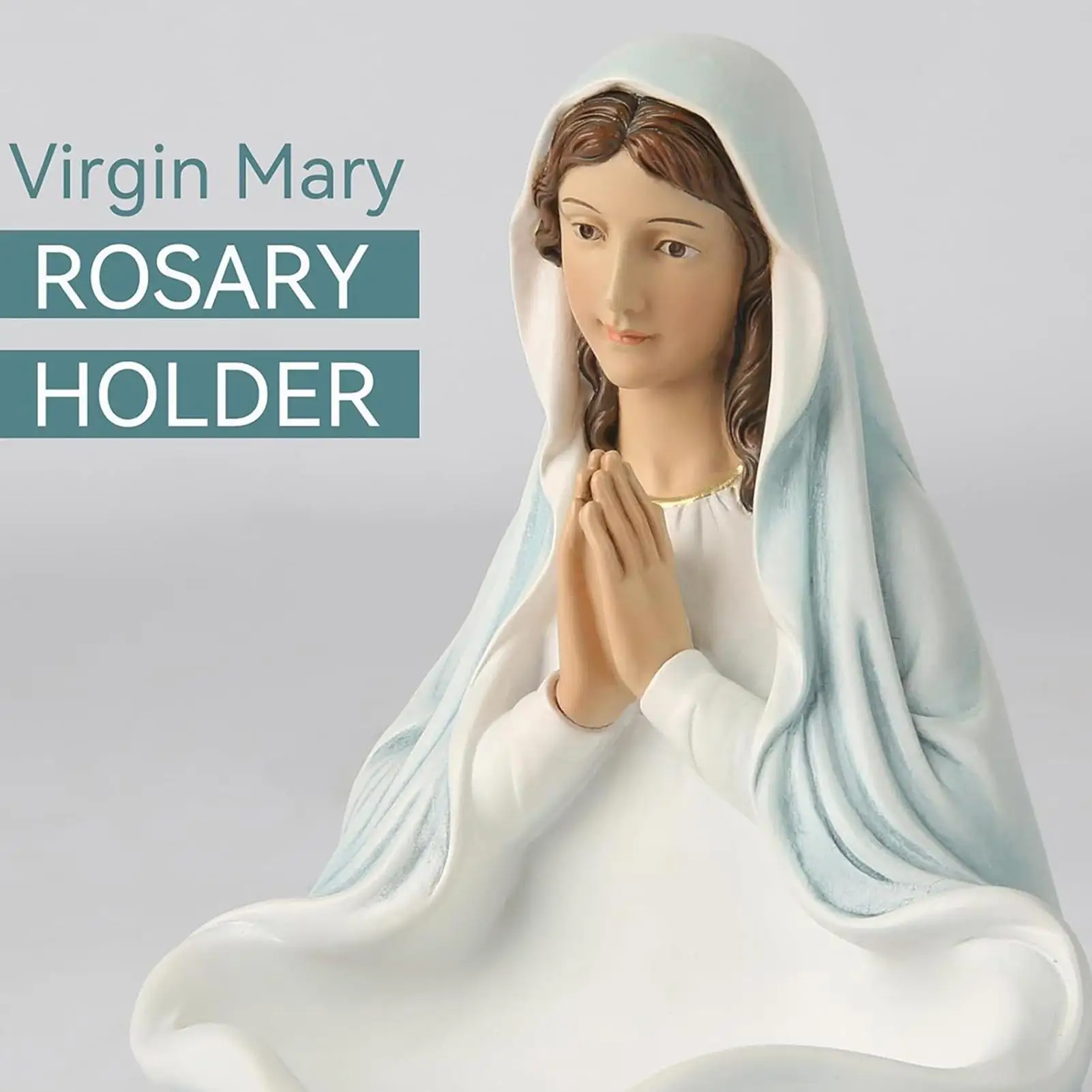 Virgin Mary Statue Catholic Religious Sculpture Holder Resin Desktop Prayer Bead Jewelry Rack Home Family Church Decor