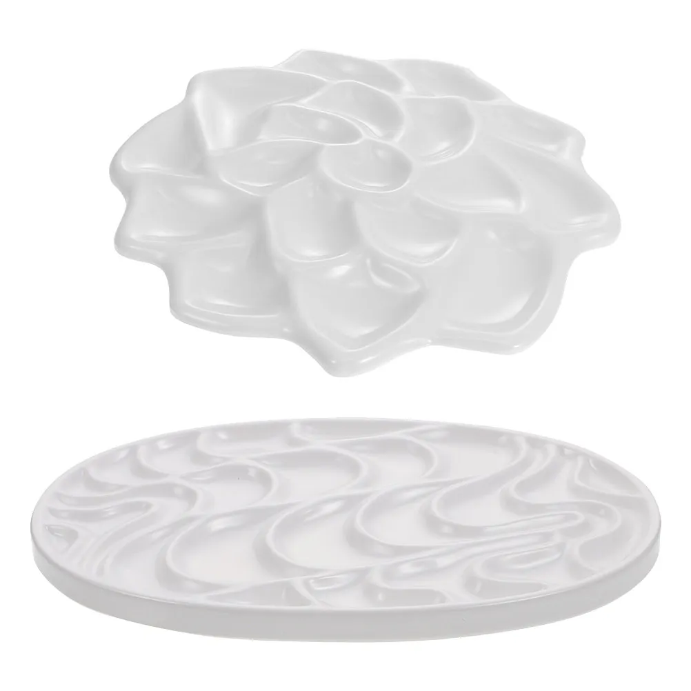 

2Pcs Color Mixing Tray Durable Imitation Ceramic for Watercolor Oil Acrylic Mixing Painting Tools Palette Paint Tray