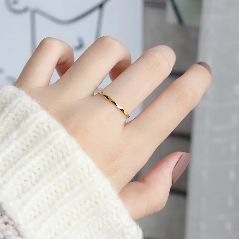 CARLIDANA لذيذ مطلية بالذهب خواتم بسيطة نسيج الخيزران المطرقة إصبع الفولاذ المقاوم للصدأ خاتم الخطوبة الحد الأدنى للنساء #6