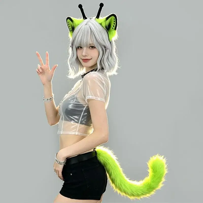 39BD Role Play Ear and Tail Accessory Set with Plush Texture and Waist Strap for Holiday Parties and Convention Wear