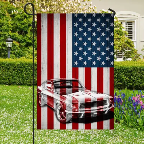 1968 Mustang American Flag Garden Flag