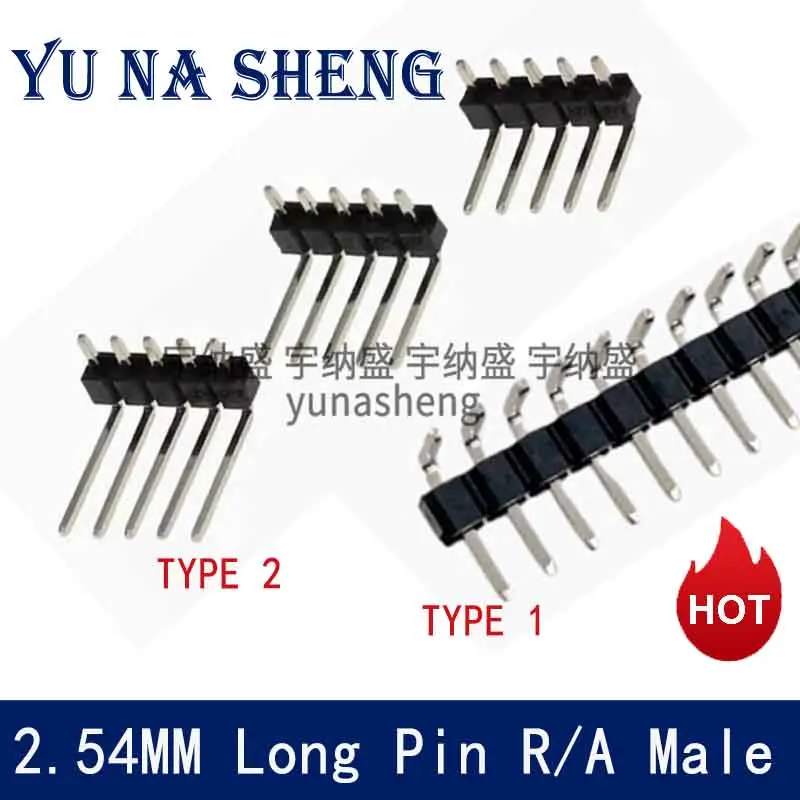 10pcs 2.54mm 1x40P Extend  Long Right Angle Male long 6/8/11/12/13mm 90d Gold plated Single Row Cuttable PCB Male RA Pin Header 