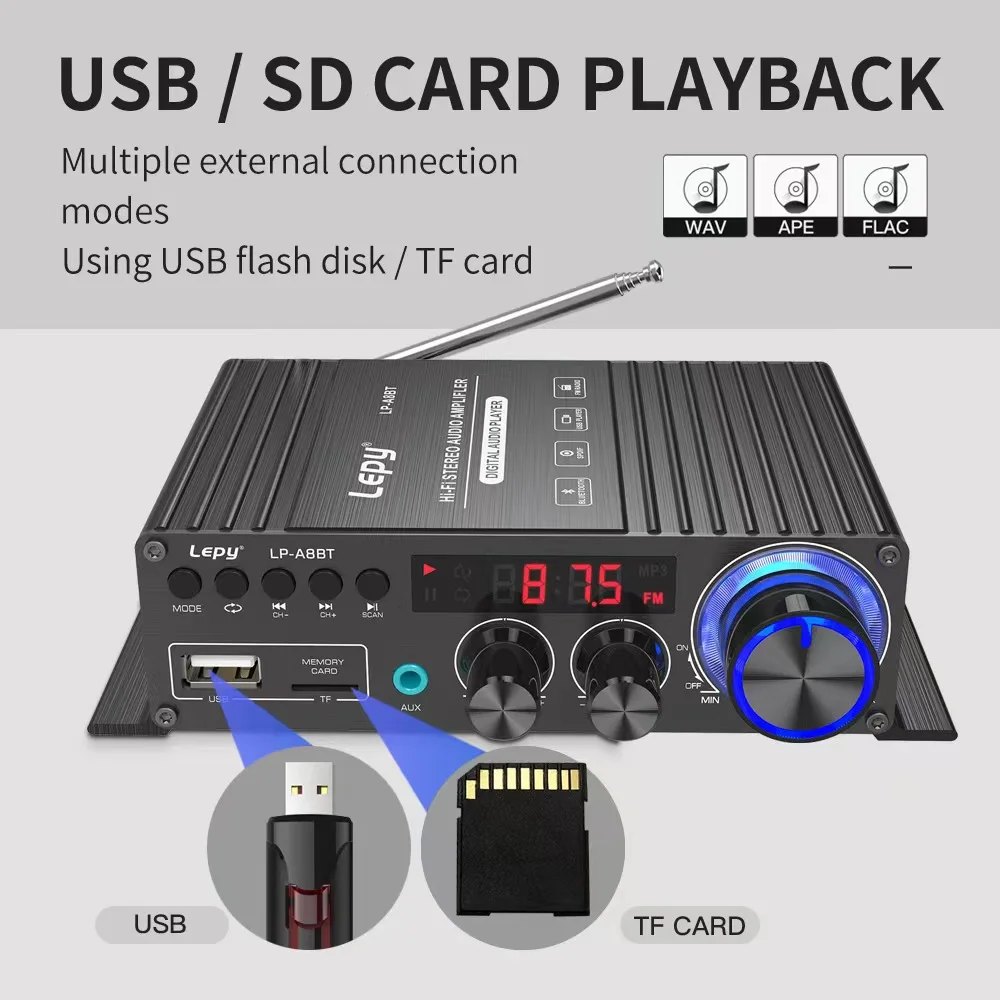 Imagem -02 - Amplificador de Potência de Decodificação Coaxial fm Usb sd Leitor de Música Perdido Bluetooth 5.0 2x30w Lepy-lp-a8bt