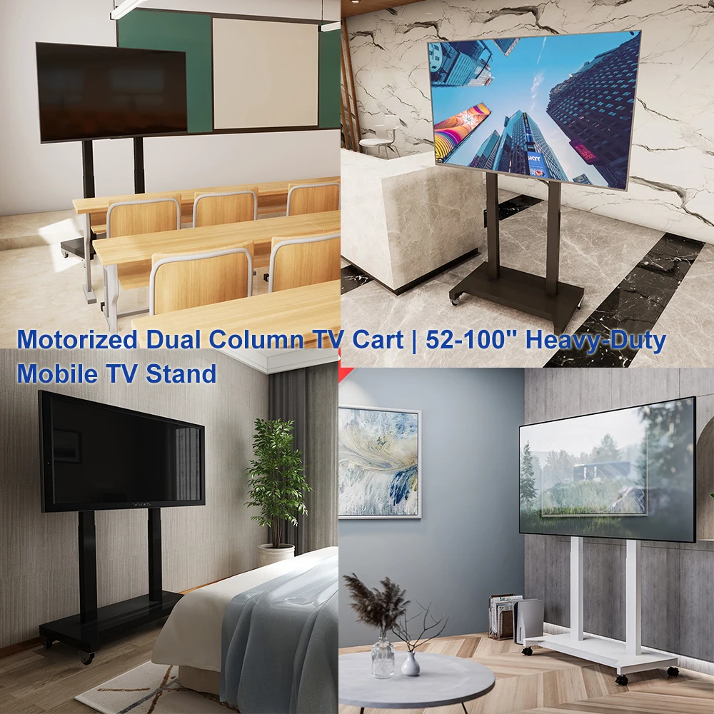 Motorized Mobility Tv Trolley Stand Height Adjustable With Locking Wheels 52-100 Inch Tv Lift Cart Stand for Multi-purpose