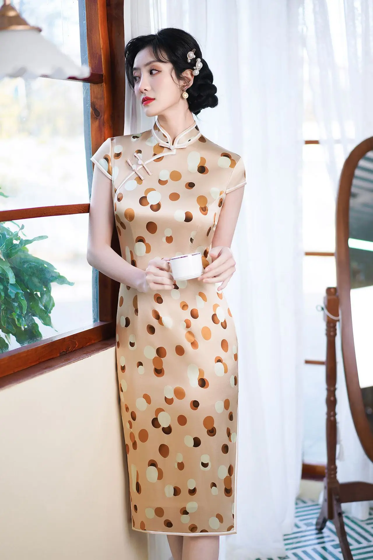 High Quality Real Silk Qipao Cheongsam Top Skirt Dress Sexy Evening Wear Lady Literary High-End Special-Interest Design