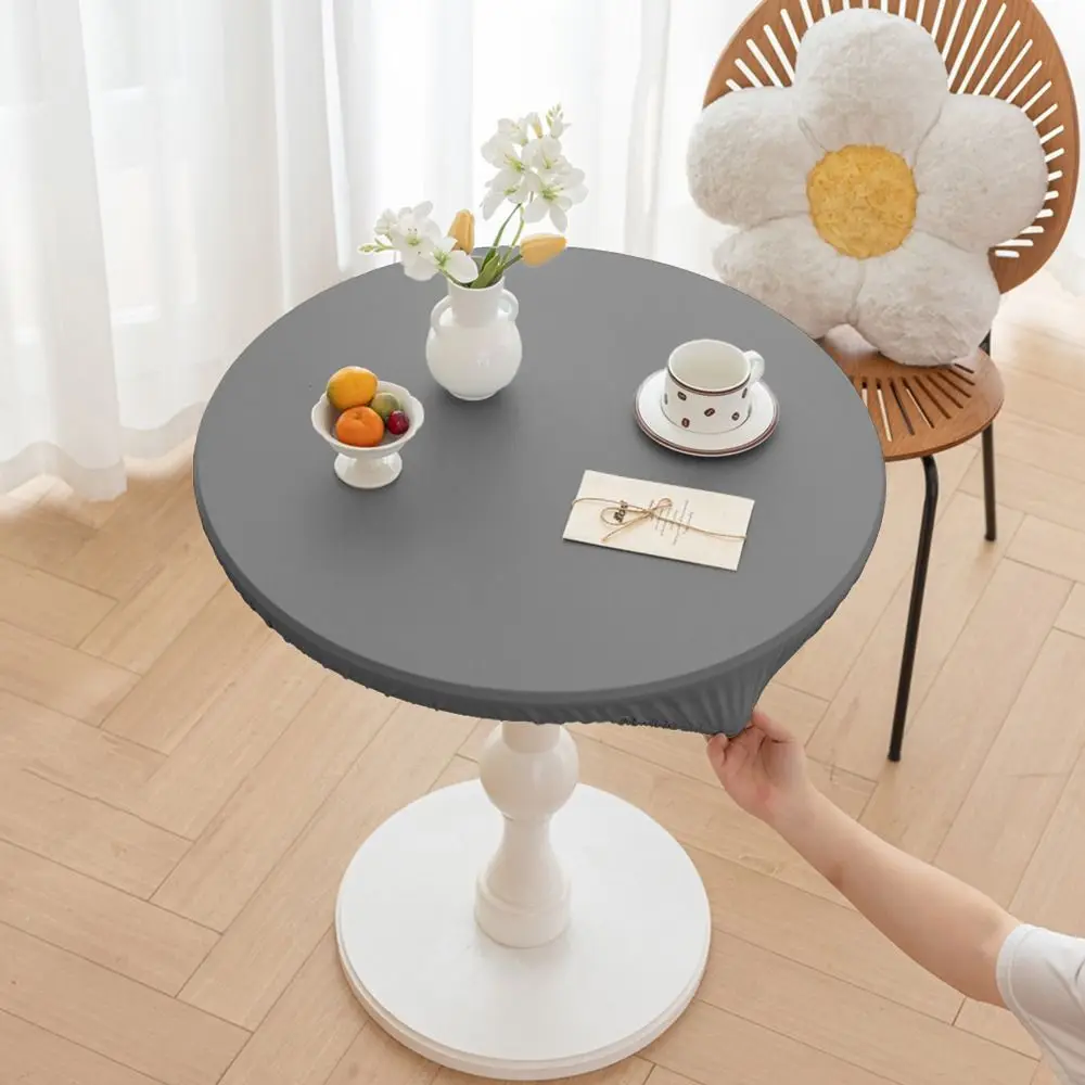 PU Leather Stretch Tablecloth Waterproof 60/80cm Round Table Cover Wipeable Wear-resistant Elastic Table Cover Restaurant Use