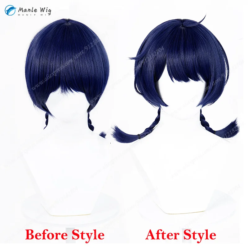 New Skin Xiangling Cosplay Wig Lantern Rite Xiangling 43cm Short Dark Blue Wigs Anime Cosplay Wig Heat Resistant Synthetic Hair