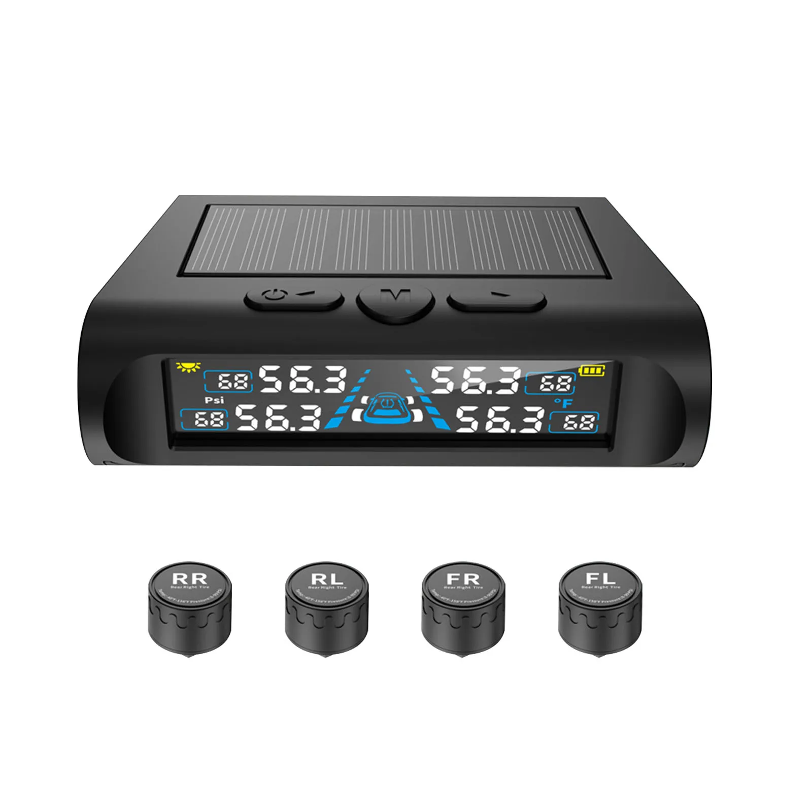 Tire Pressures Monitoring System with 4 Sensors Real-Time Pressure Monitor with Solar Charge and USB for RV Trailer Truck SUV
