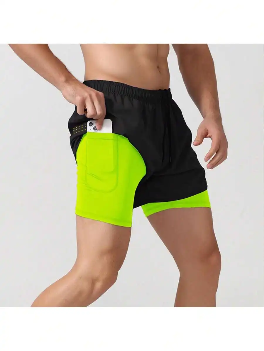 

Mens 2 In 1 Quick Dry Running Shorts With Side Pockets For Gym Workout