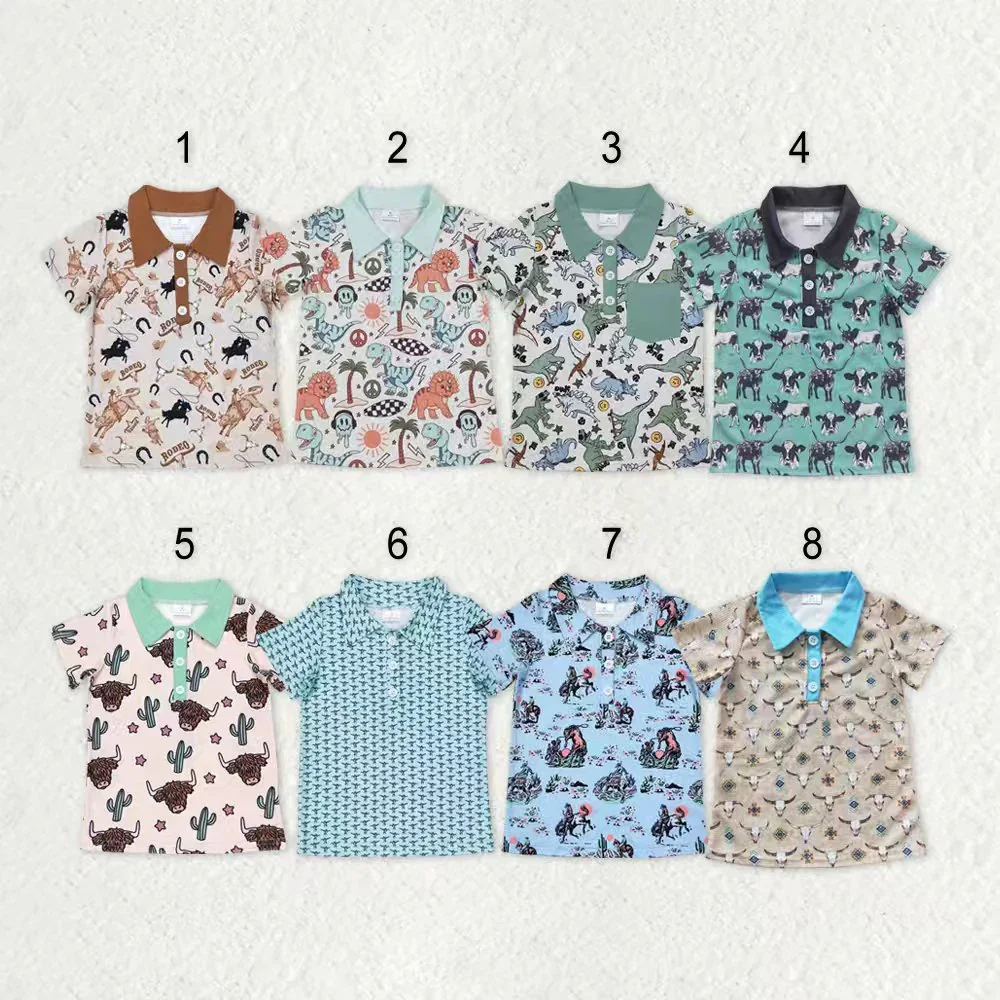 

z98-17 BT0558 Wholesale baby boys clothes riding brown collar short-sleeved top Toddler Summer boys Boutique top Western clothes