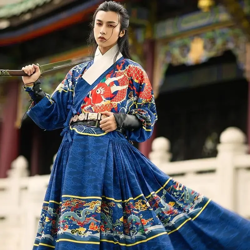 Disfraz de Dragón de la dinastía Ming para hombre y mujer, traje de Hanfu Feiyu con estampado de dragón, traje tradicional de espadachín para Halloween, 2023