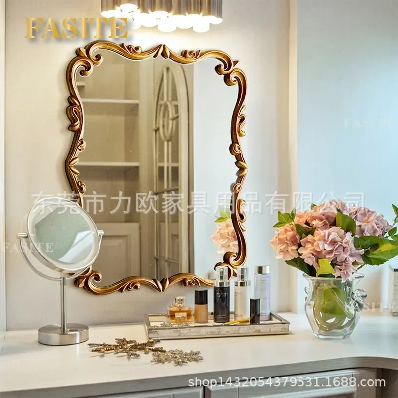 For European French Retro LED Wall Mirror Bathroom Living Room Corridor Dining Room Decorative Background Hanging Light