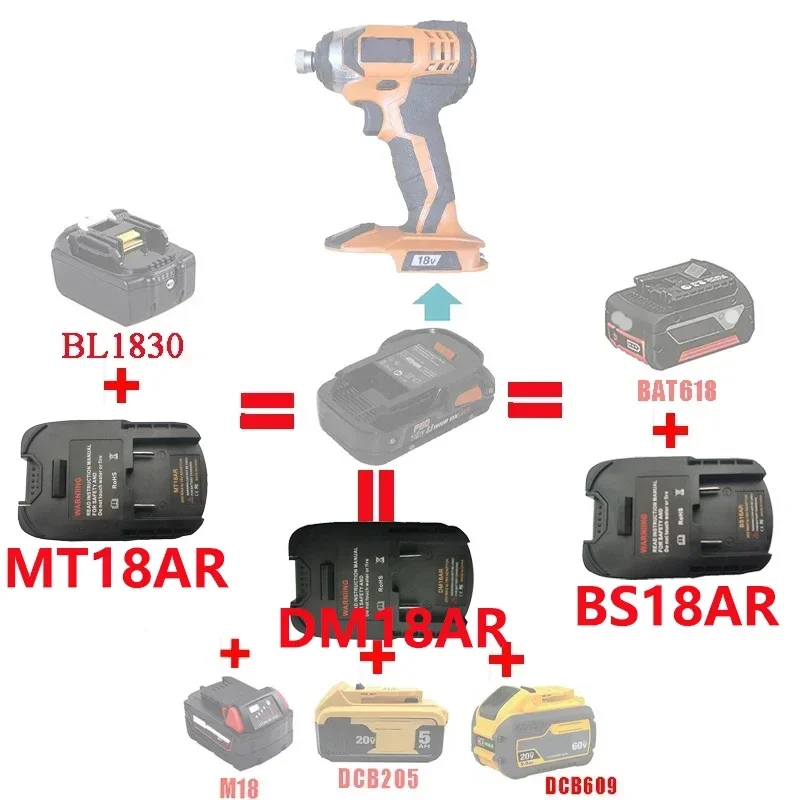 MT18AR DM18AR BS18AR Adapter Converter for Makita for DeWalt for Bosch for Milwaukee Battery Adapter To RIDGID & AEG 18V Battery