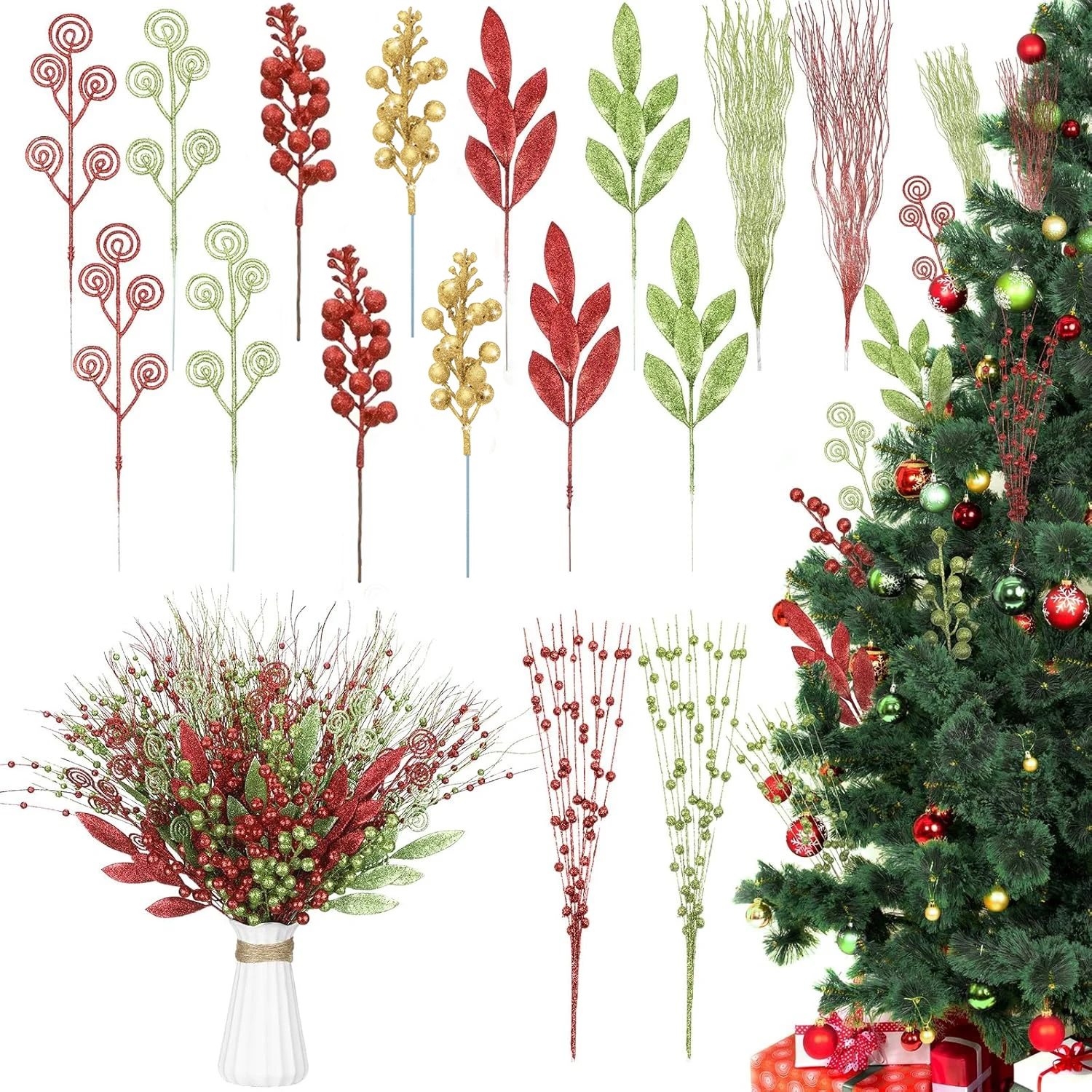 16 Teile/satz Künstliche Berry Bouquet Weihnachten Baum Dekoration Anhänger für Home Zimmer Vase Dekor Neue Jahr Geschenk Ornamente Zubehör